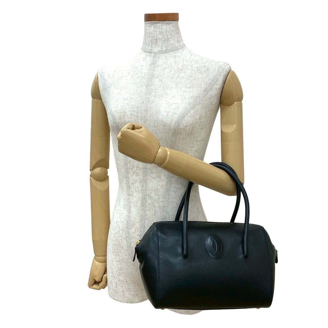 袋付 CARTIER カルティエ ヴィンテージ マストライン レザー 本革 ハンドバッグ ミニ ボストンバッグ ブラック 黒 32624