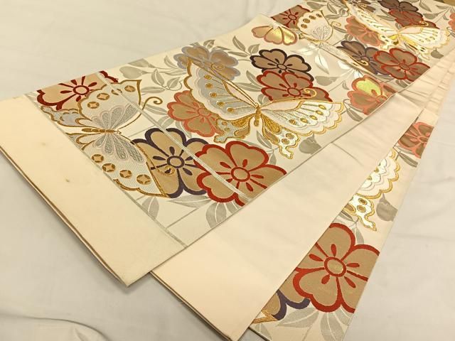 平和屋着物◎西陣 高島織物謹製 六通柄袋帯 唐織 蝶桜 金銀糸