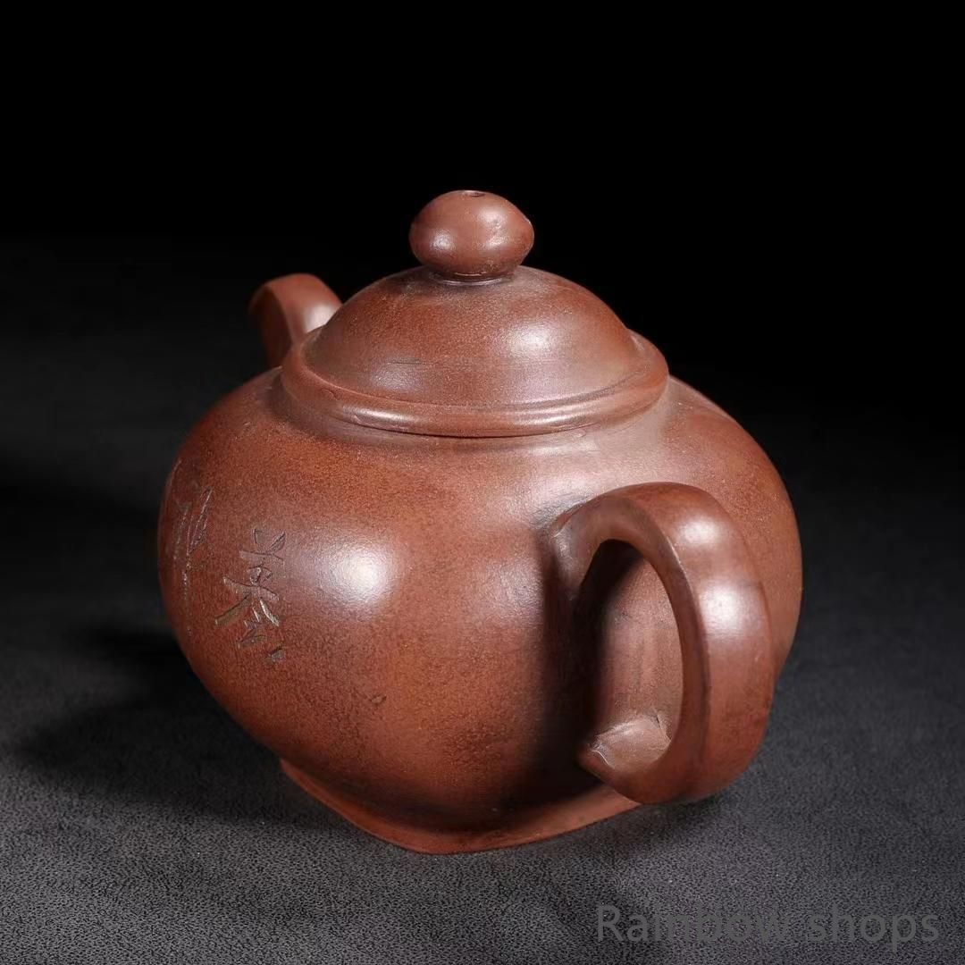 中国古美術?原鉱底槽清泥養神紋?紫砂壺?底款 顧景舟?朱泥?急須?茶壺?茶道具