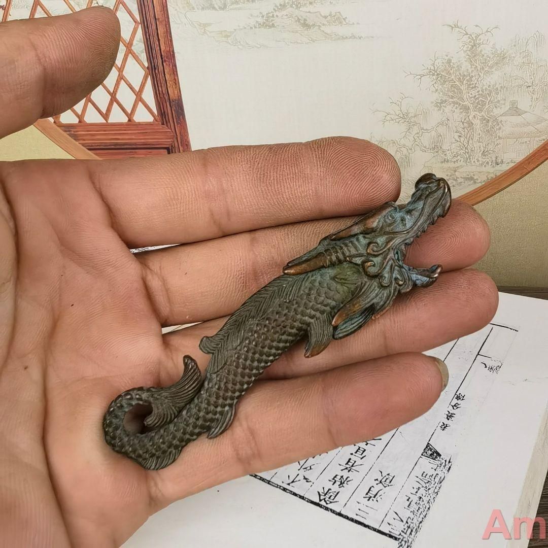銅 細工 竜頭魚 茶台茶寵 文鎮 筆棚書道具 文房具 装飾品 工芸品