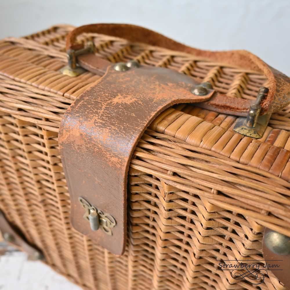 アンティーク 取り外し可能 脱衣カゴ ラタン 2段 収納 バスケット