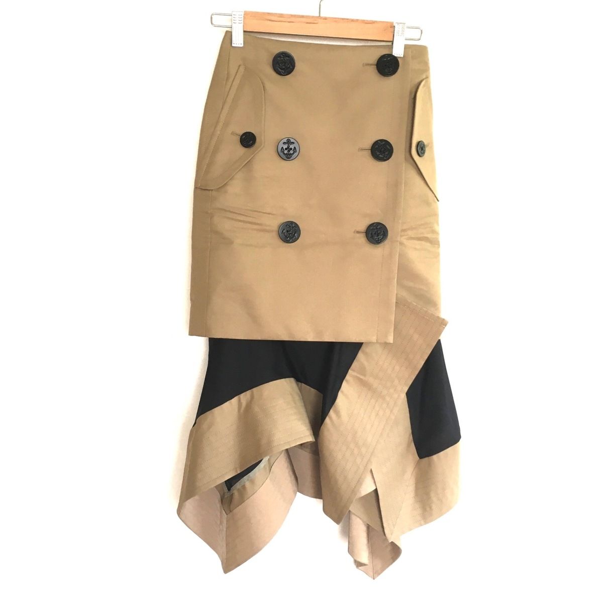 Sacai(サカイ) 巻きスカート サイズ0 XS レディース - 21-05855 ベージュ×黒 ロング - メルカリ