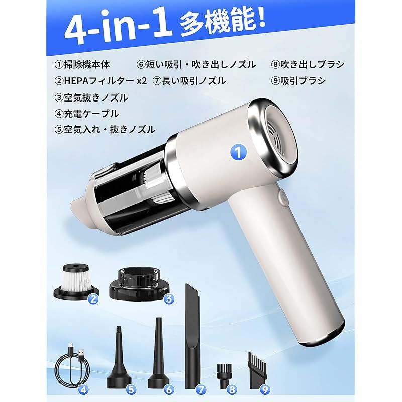 BOLYDOOM ハンディクリーナー 車用掃除機 4000mAHバッテリー内蔵 USB