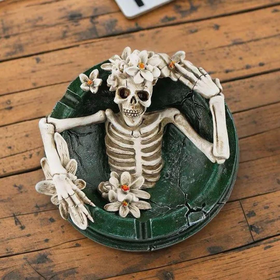 おしゃれ灰皿 スケルトン 骸骨 ガイコツ インテリア 花柄 花冠 雑貨