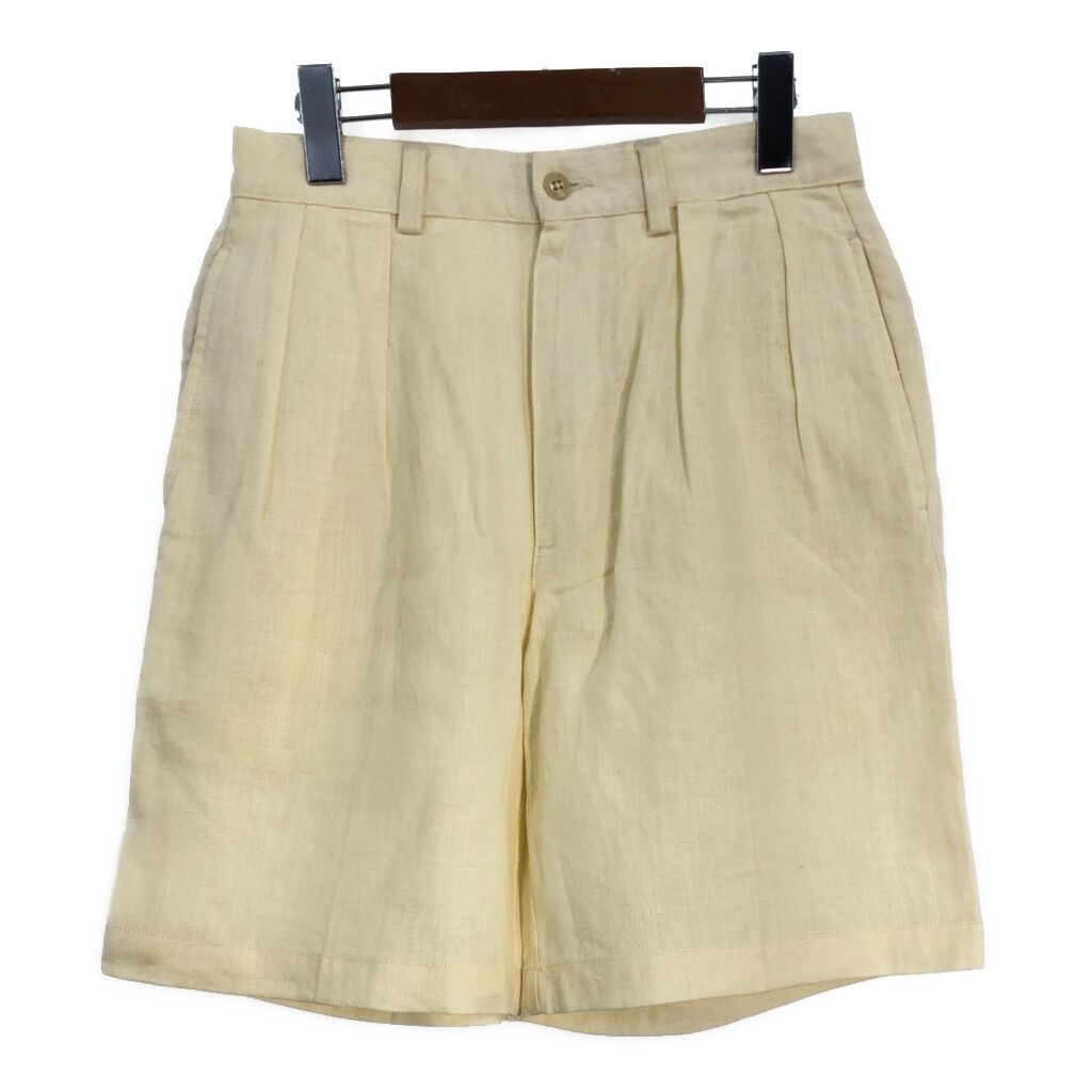 90年代 Polo by Ralph Lauren ポロ ラルフローレン TYLER SHORT 2タック リネンショートパンツ アイボリー メンズ W29 古着 T8904
