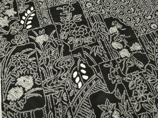 平和屋着物○訪問着 総絞り 短冊花文 黒地 正絹 逸品 AABB5429ck