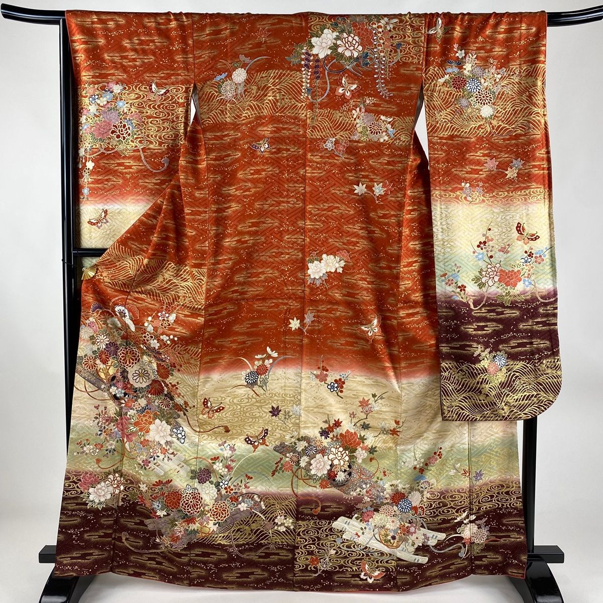 振袖 身丈167.5cm 裄丈65.5cm M 袷 落款あり 辻が花 疋田 銀通し 青紫  