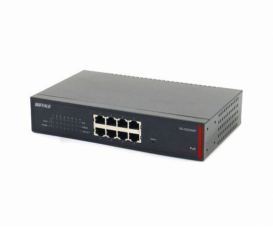 BUFFALO BS-GS2008P 8ポート1000BASE-T 全ポートPoE+(IEEE802.3at 最大30W)給電対応 WebGUI/VLAN等対応 AC欠品 中古