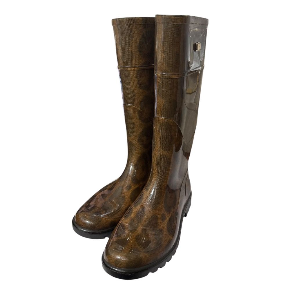DOLCE-GABBANA ドルチェ-ガッバーナ ヒョウ柄 ロング レインブーツ ロングブーツ 38 24.5cm相当 ブラウン レディース 古着
