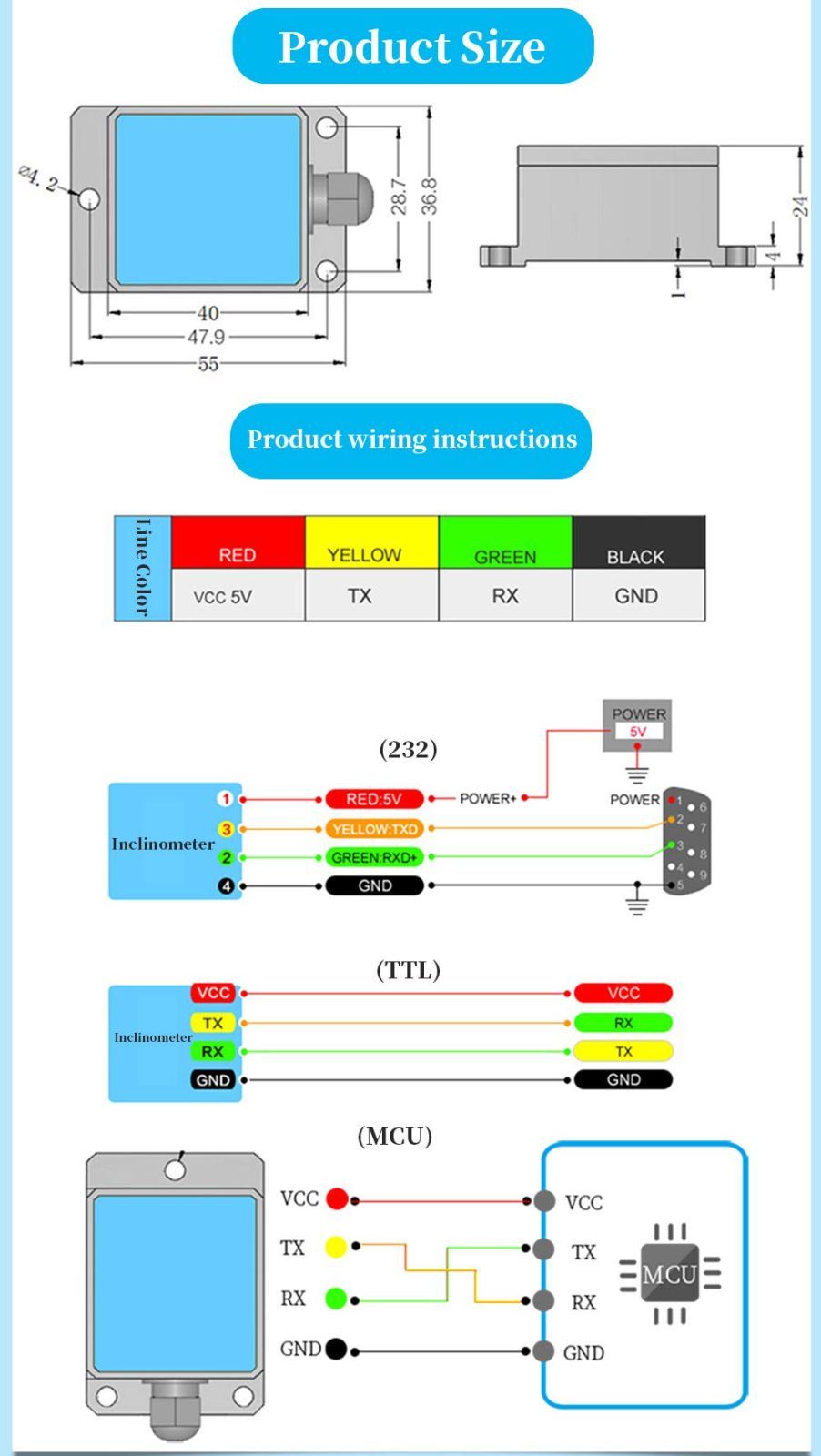 ミリタリーグレード加速度計 傾斜計] HWT901B-RS485 MPU9250 9軸