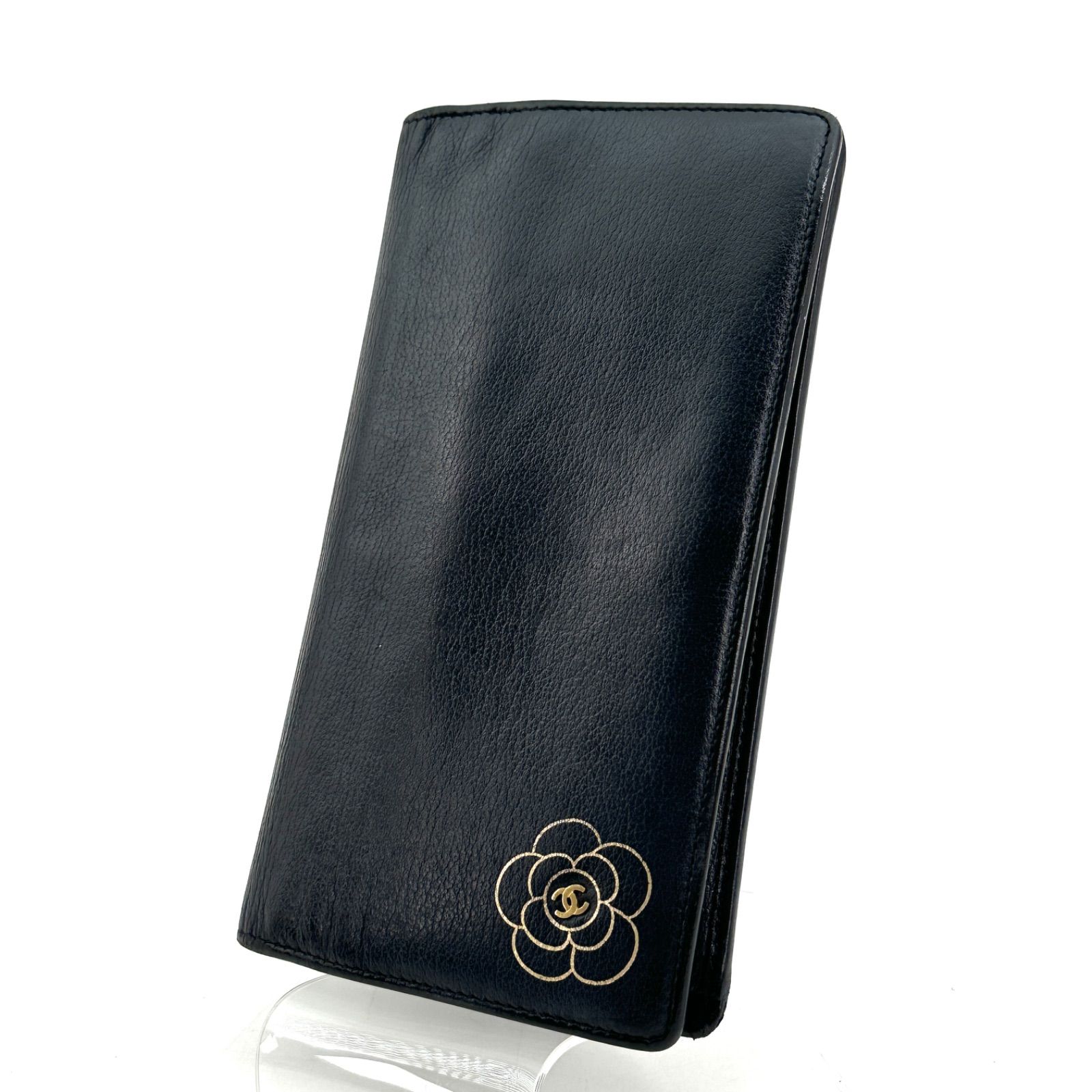 CHANEL シャネル ゴールド カメリア 長財布 ブラック レザー】 - メルカリ 