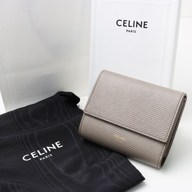 保存 き セリーヌ CELINE スモールトリフォールドウォレット カーフスキンレザー グレー ペブル 2400014392173
