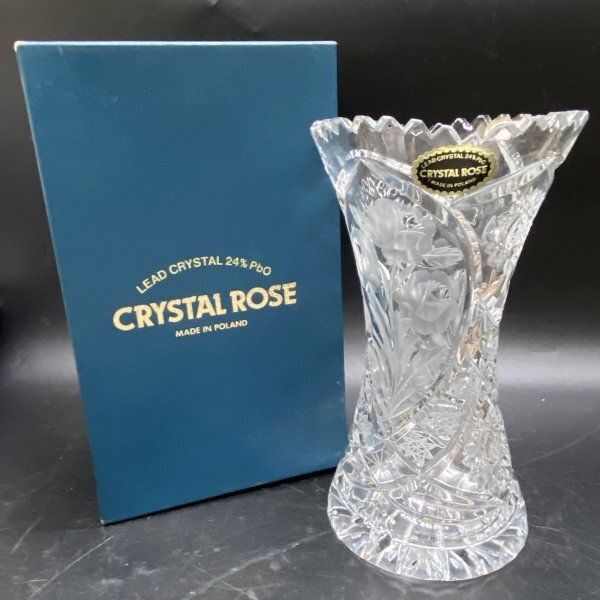 A305 クリスタルガラス 花瓶 CRYSTAL ROSE ポーランド製 Irena