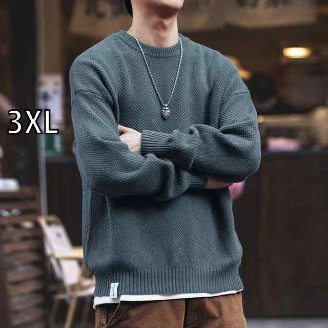 3XL 秋冬 コーデ メンズ 服 シンプル ファッション オシャレ 大人 かっこいい 大きいサイズ ストリート 紳士服 アメリカン レトロ セーター ラウンドネック 長袖
