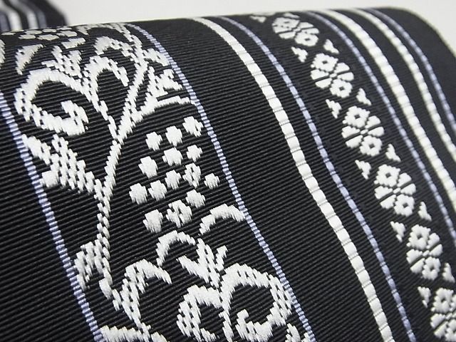 平和屋-こころ店■極上　両面丸帯　組織　間道　金糸　正絹　逸品　未使用　KAAA10635kk4 平和屋-こころ店□極上 本場筑前博多織 八寸名古屋帯 花唐草間道 黒地