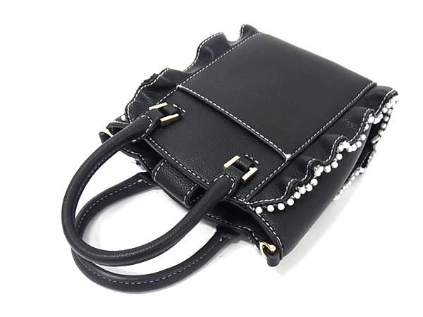 ■新品同様■ Samantha Vega サマンサベガ レザー ビーズ フリル 2WAY ハンドバッグ ショルダー クロスボディ ブラック系 FL6426 □新品同様□ Samantha Vega サマンサベガ レザー ビーズ フリル 2WAY