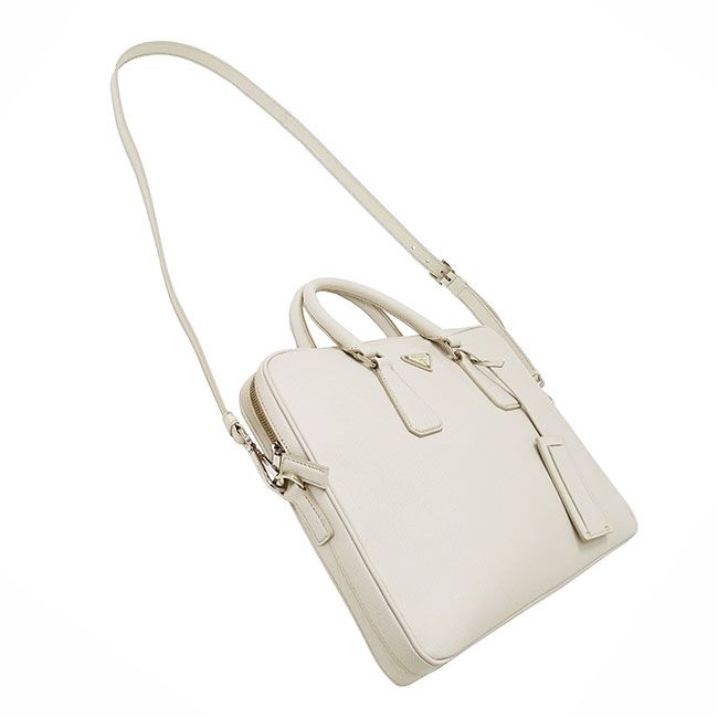 ✨美品✨ プラダ サフィアーノ ハンドバッグ ビジネス ホワイト White/Black プラダ ダブル サフィアーノレザー ミディアムバッグ | PRADA