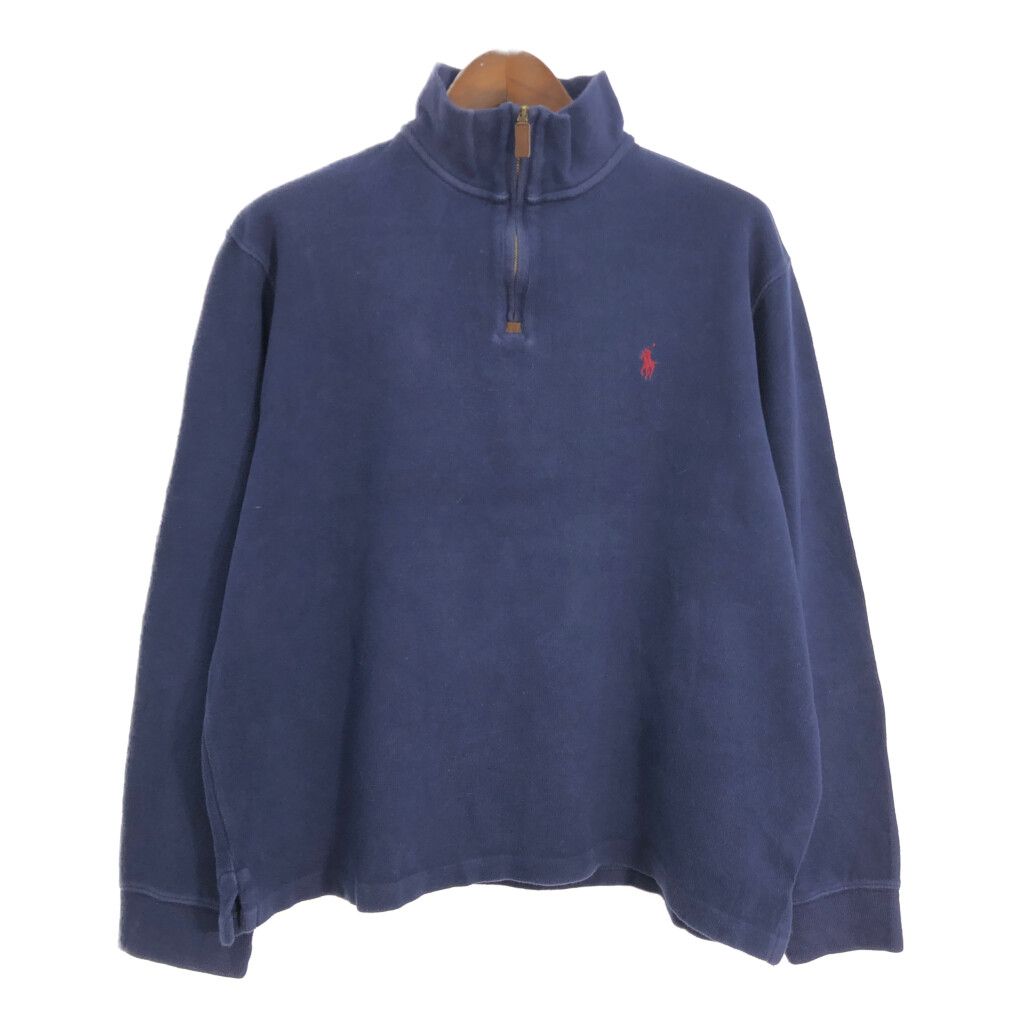 Polo by Ralph Lauren ポロ ラルフローレン ハーフジップ コットンセーター ネイビー (メンズ XL) 中古 古着 T2169