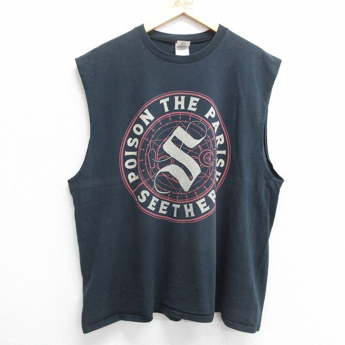XL/古着 ビンテージ ロック バンド ノースリーブ Tシャツ メンズ 00s シーザー 大きいサイズ コットン クルーネック 黒 ブラック 24jul17 