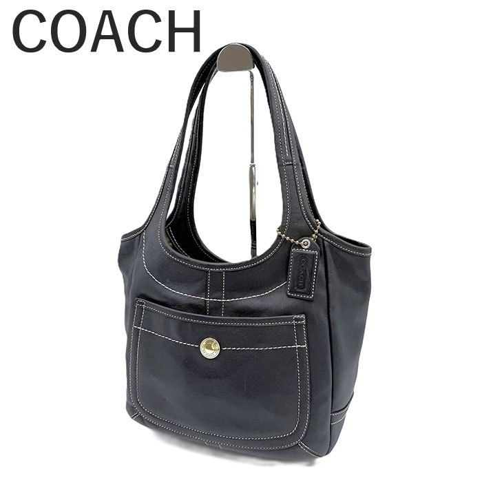 美品 COACH コーチ レザー ハンドバッグ ダブルハンドル ステッチ 黒 COACH ブラックレザー ハンドバッグ