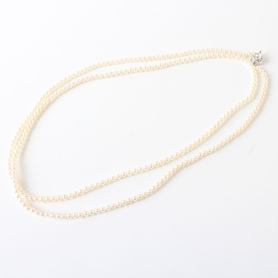 MOE25016 本真珠 ベビーパール 2連 ネックレス ロングネックレス 留め具 SILVER 刻印 ペンダント アクセサリー シルバー 4ｍｍパール