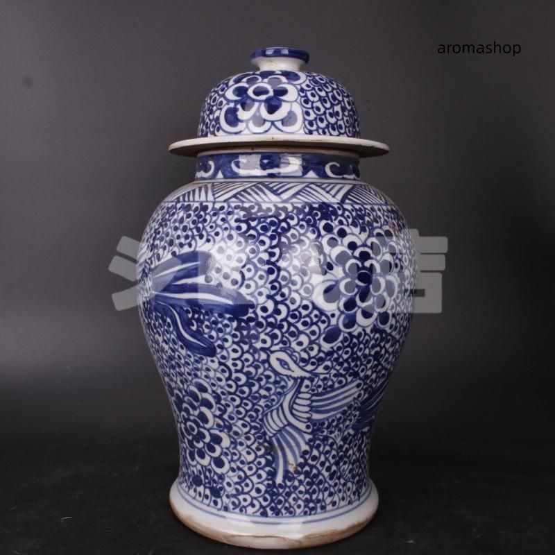 青花?凰?枝?将?罐 景徳鎮 陶磁器 装飾品 現代工芸品 美術品 置物