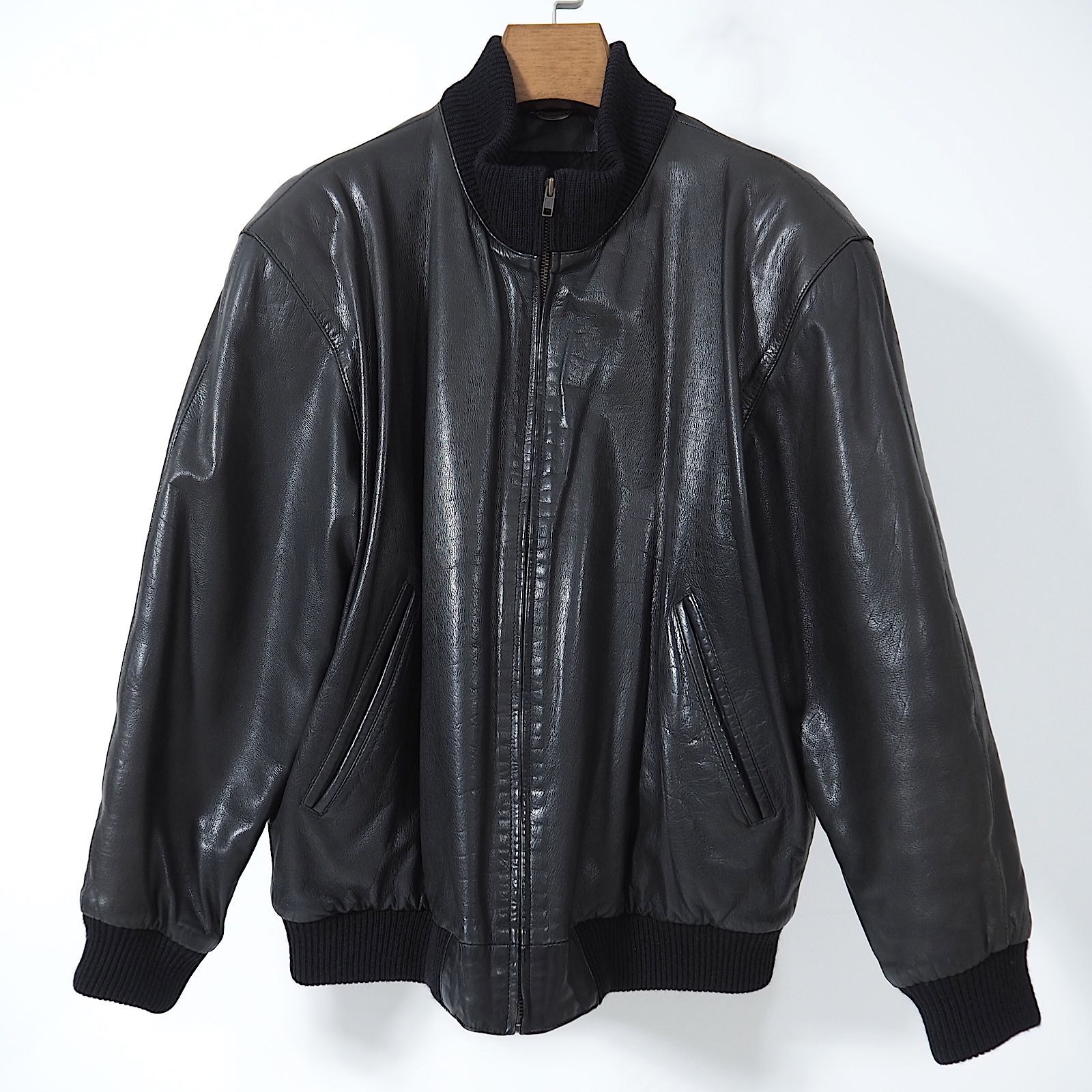 アクアスキュータム Aquascutum レザージャケット 中綿 L ブラック 