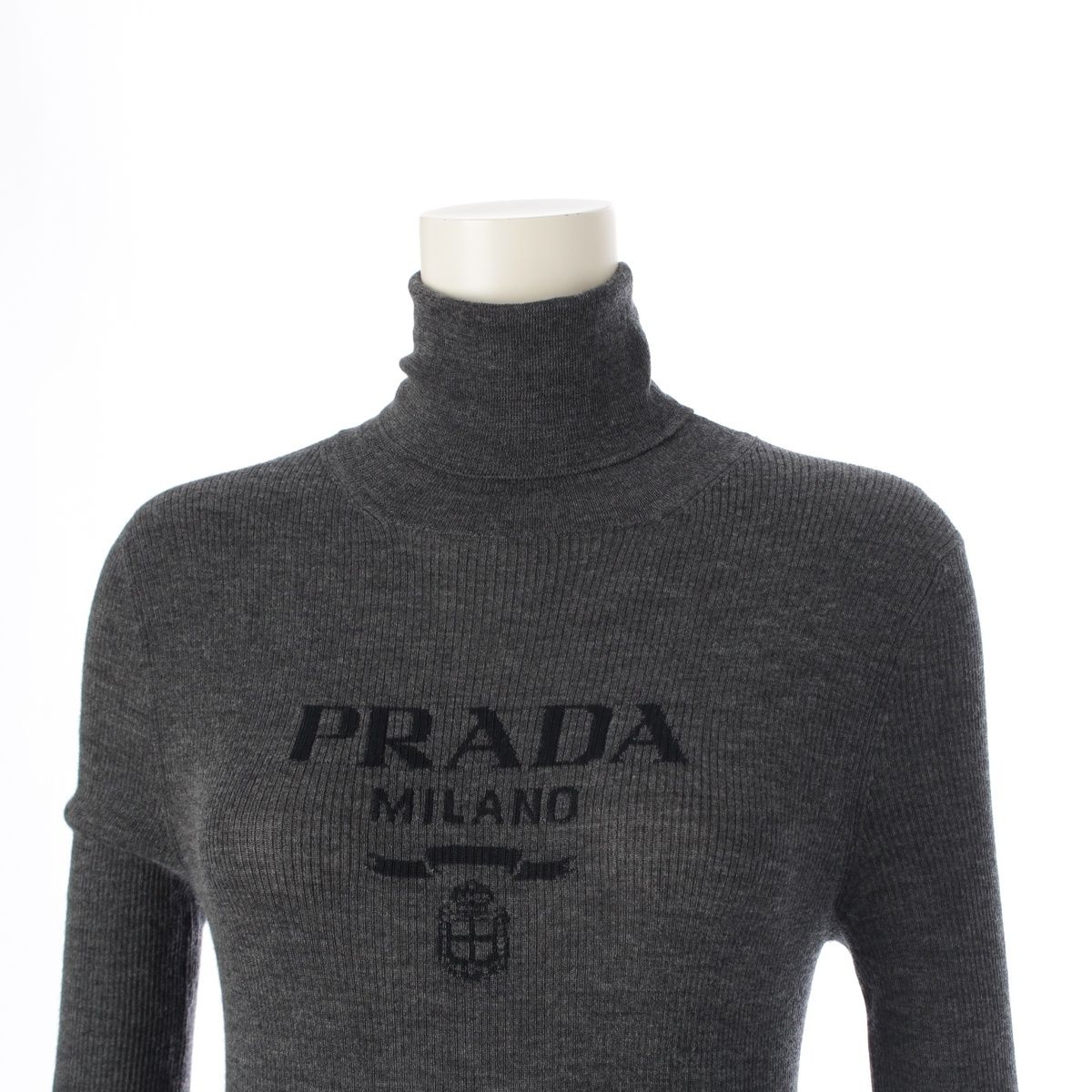 PRADA グレー リブ編み ハイネックセーター PRODIGAL カシミヤ 100％ 畦編み タートルネック セーター