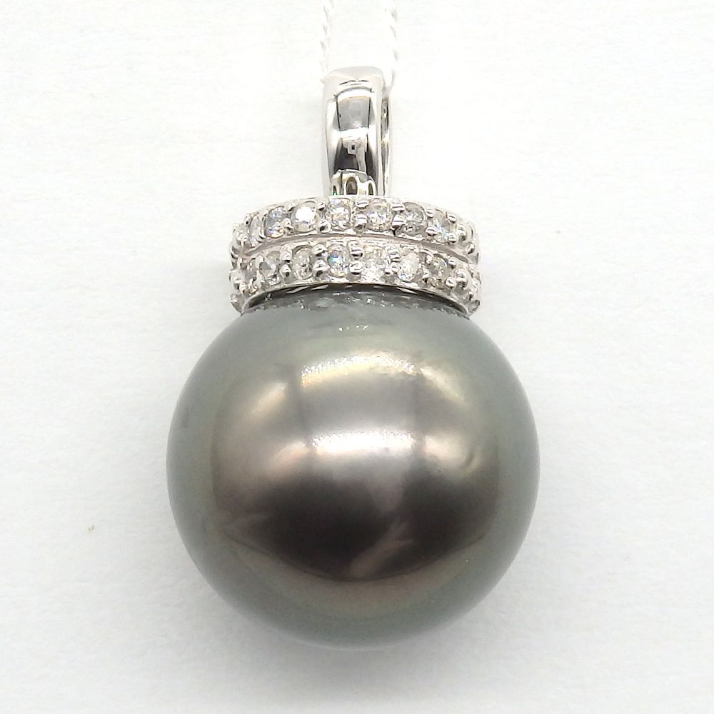 黒真珠ダイヤモンドペンダントトップアクセサリー - ネックレス