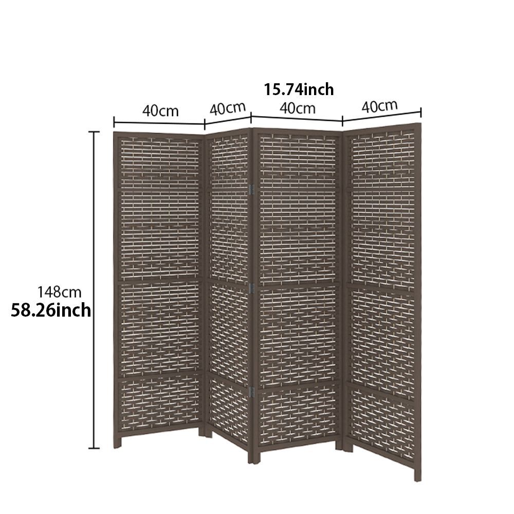 - パーテーション 4連 幅161×奥行2×高さ148cm×4連 衝立 部屋 仕切り 目隠し 編み込み生地 リビングルーム 和室 寝室 オフィス ブラウン MARWIL-DEMENAGEMENTS_CH