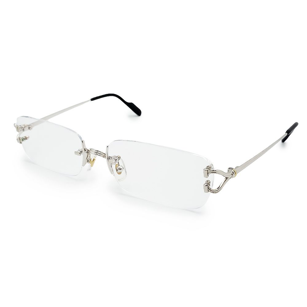 カルティエ デコール C リムレス スクエア メガネ 眼鏡 サングラス アイウェア 度入り メタル シルバー ブラック Cartier