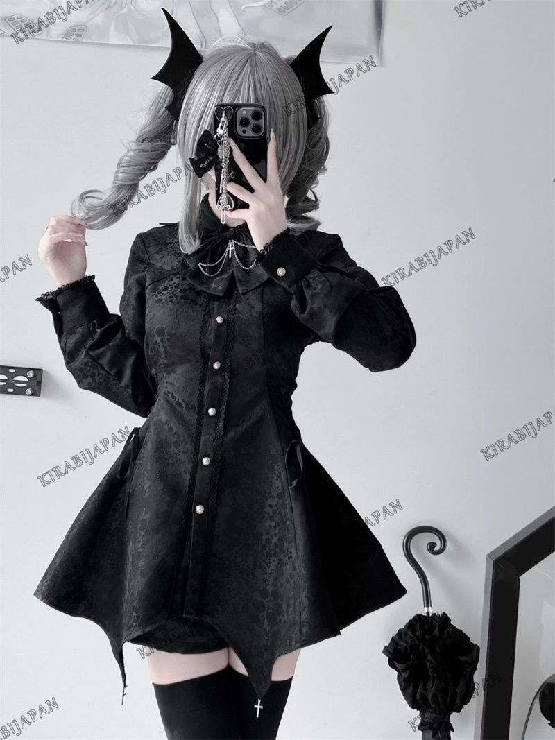 ロリータ 地雷系 量産型 黒 ワンピース ロリィタ 渦雷系 長袖 スカート ぴえん系 サブカル 服 女 界隈