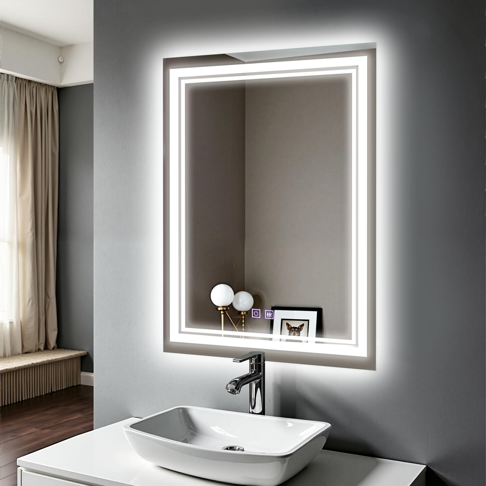 LEDミラー 鏡 曇り止め 浴室鏡 ライト付き ウォールミラー