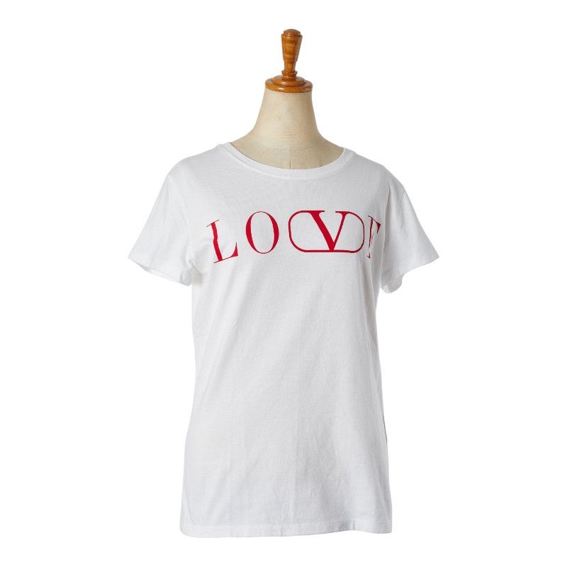 ヴァレンティノ Love Printed Tee ラブプリント Tシャツ サイズ M ホワイト レッド コットン レディース VALENTINO 1-0201456
