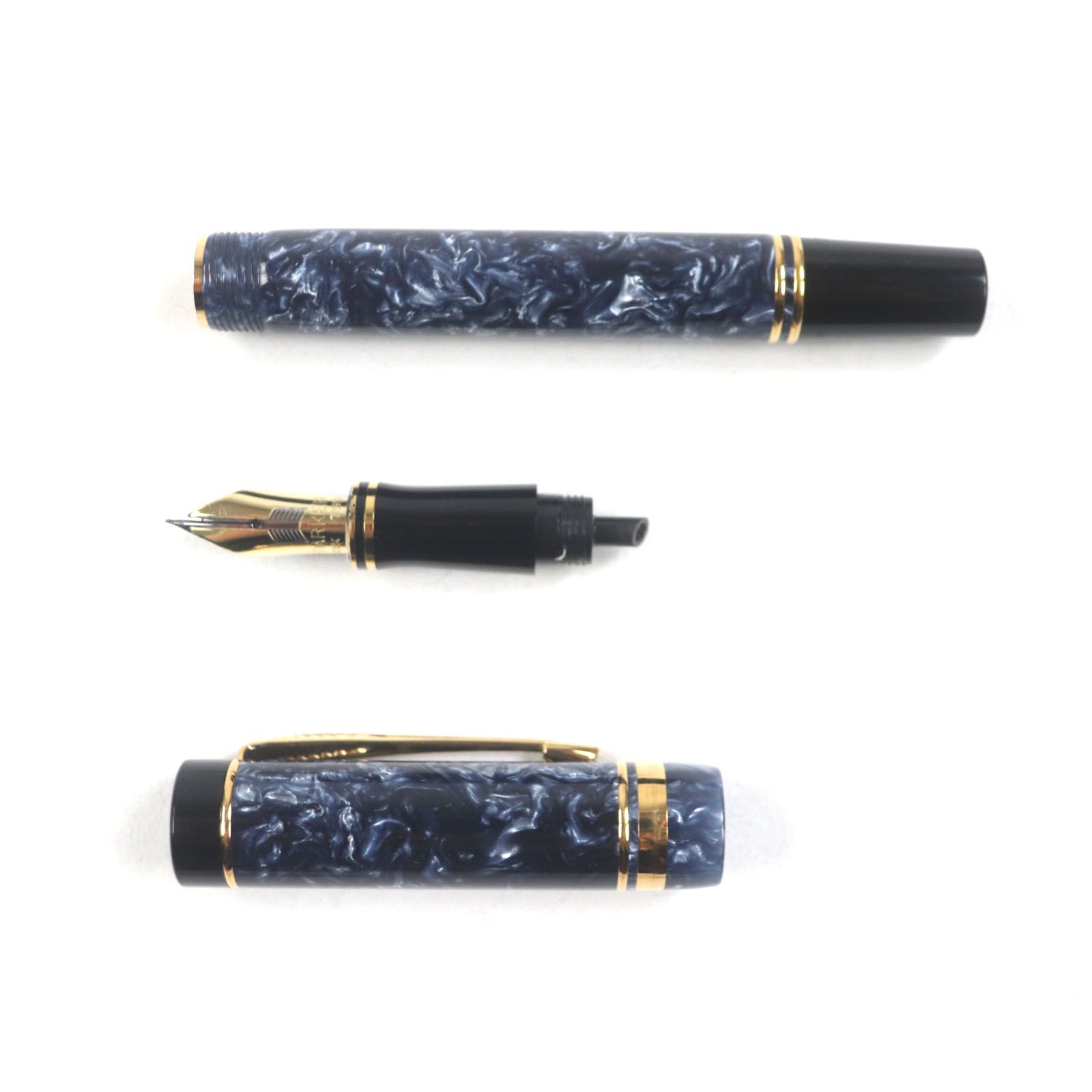 PARKER パーカー デュオフォールド インターナショナル 18K EFニブ 万年筆 マーブルブルー ブラック ゴールド UK製 メンズ WWW_SKLAD-KIRPICHA_RU