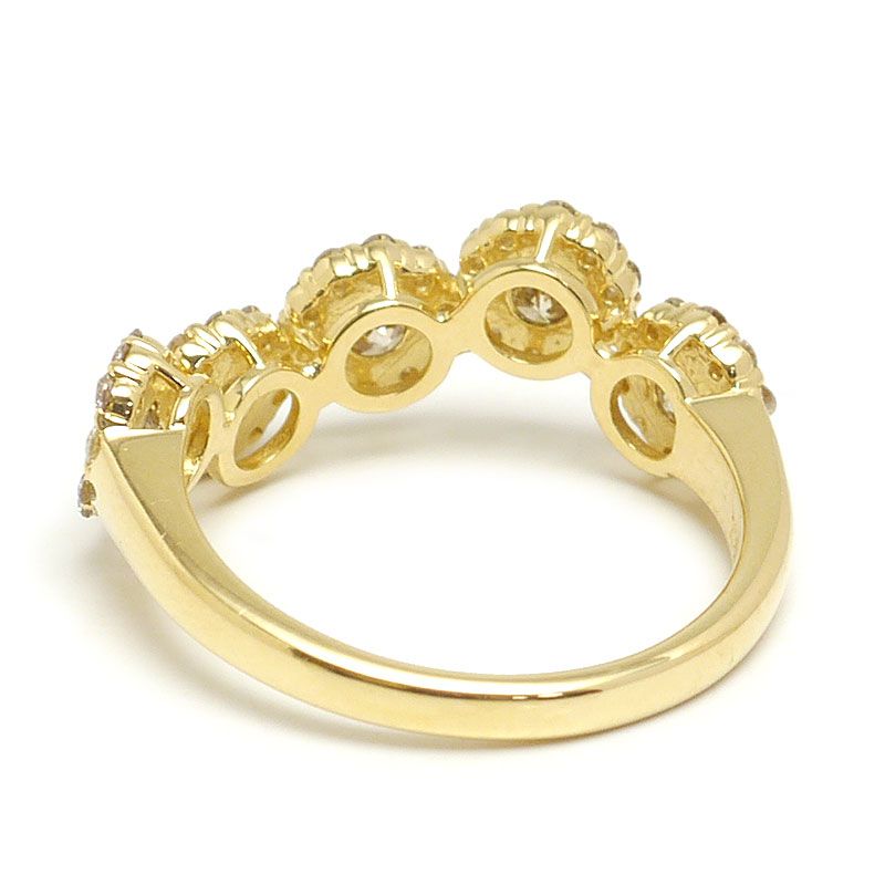 ダイヤモンドリング 約11.5号 K18YG・ダイヤ1.00ct フラワー 5連