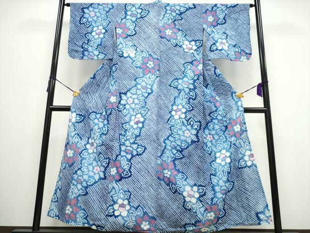 平和屋着物∴夏物 浴衣 有松鳴海絞り 斜線花文 綿 CAAY4532ng