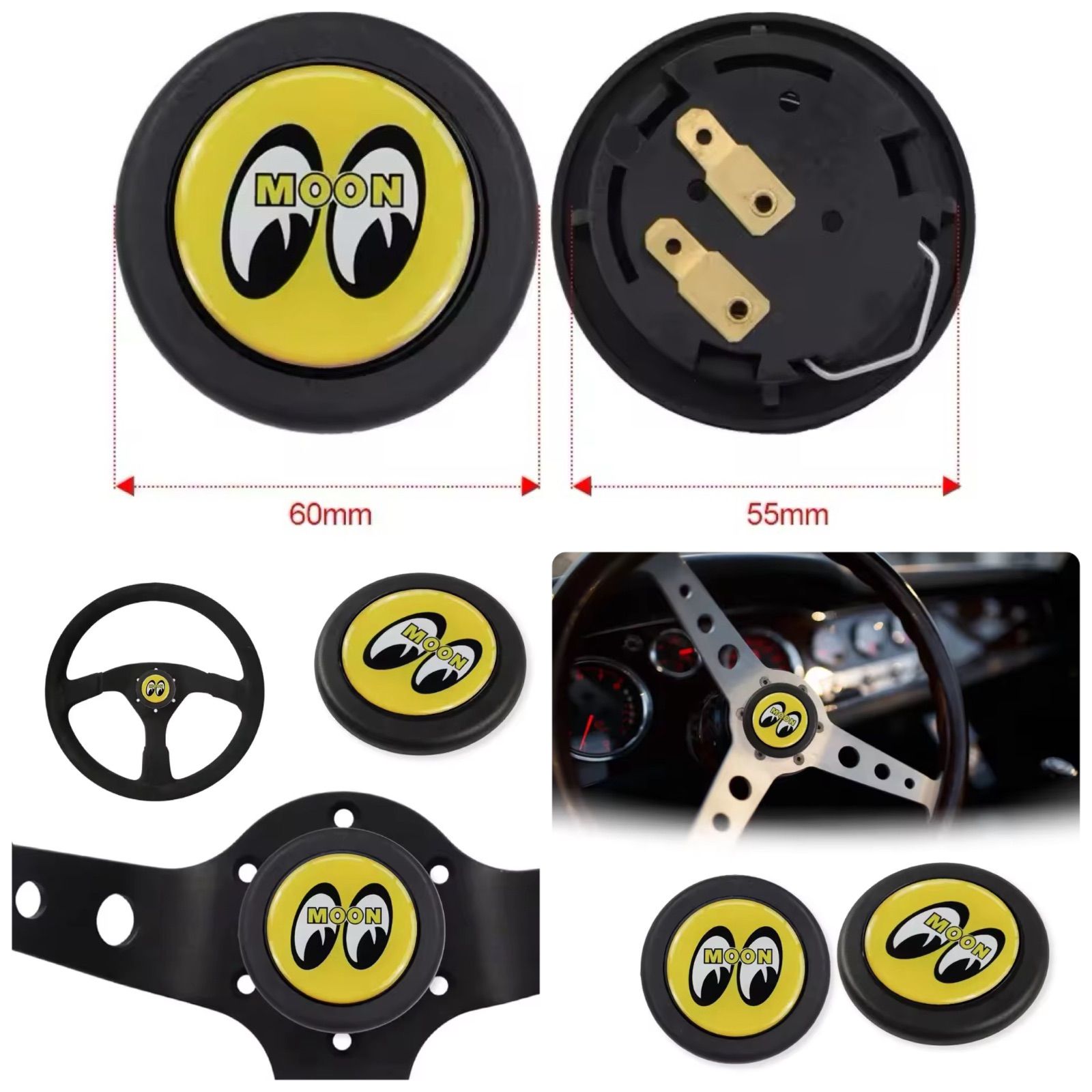 ムーンアイズ製　レカラ　ホーンボタン　MOON 楽天市場】LECARRA Steering ブラック ホーン ボタン : MOONEYES