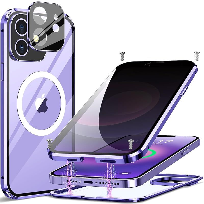 新品　【覗き見防止+ネジ固定式】HAUTRKBG iPhone 12 用 ケース 360全面保護 [両面9Ｈ強化ガラス] [一体型レンズ保護]MagSafe対応 プライバシ一保護 磁気吸着 アルミバンパー マグネット式 ワイヤレ