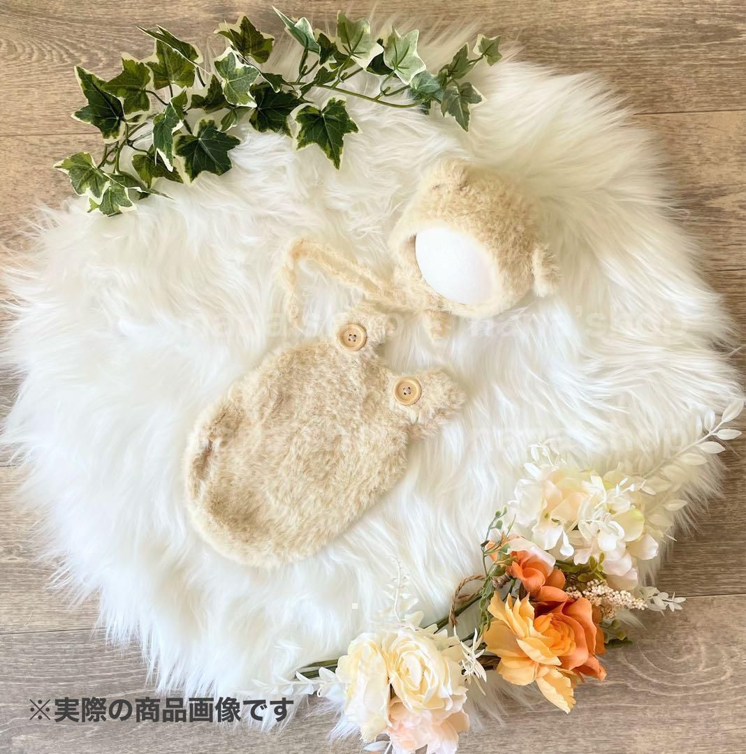 12ヶ月ふわふわアイボリー♪くま耳帽子とロンパース ハーフバースデー