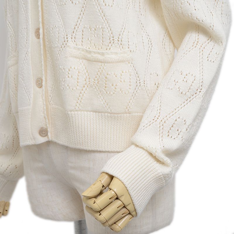 GUCCI - グッチ GGパーフォレーテッド ニットカーディガン ウール ベージュ 64211 グッチ GGパーフォレーテッド ニットカーディガン ウール