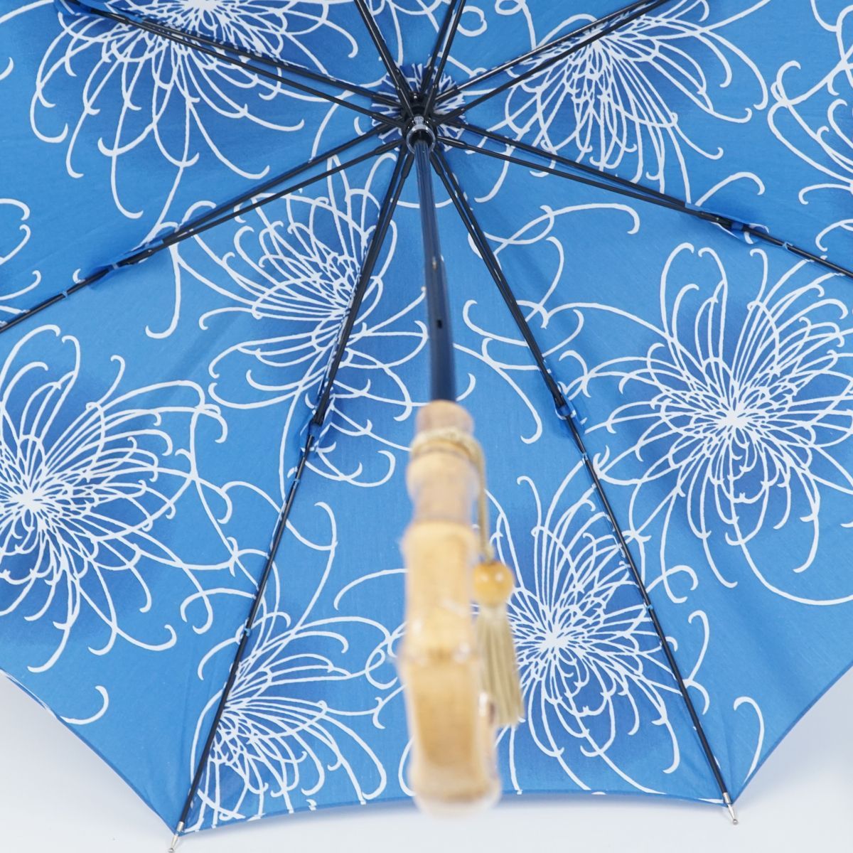 日傘 nugoo 拭う USED美品 乱菊 薄青 竹手元 バンブー 和風 レトロ