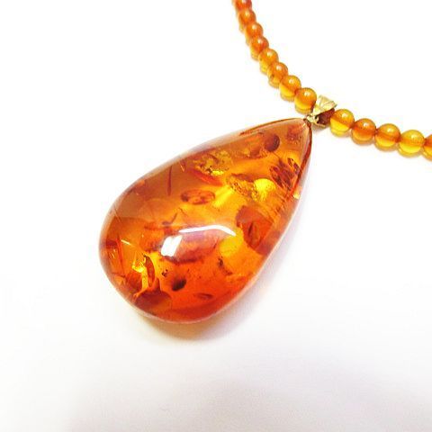 K18 琥珀 アンバー ネックレス ドロップ しずく型ペンダントトップ 6.4
