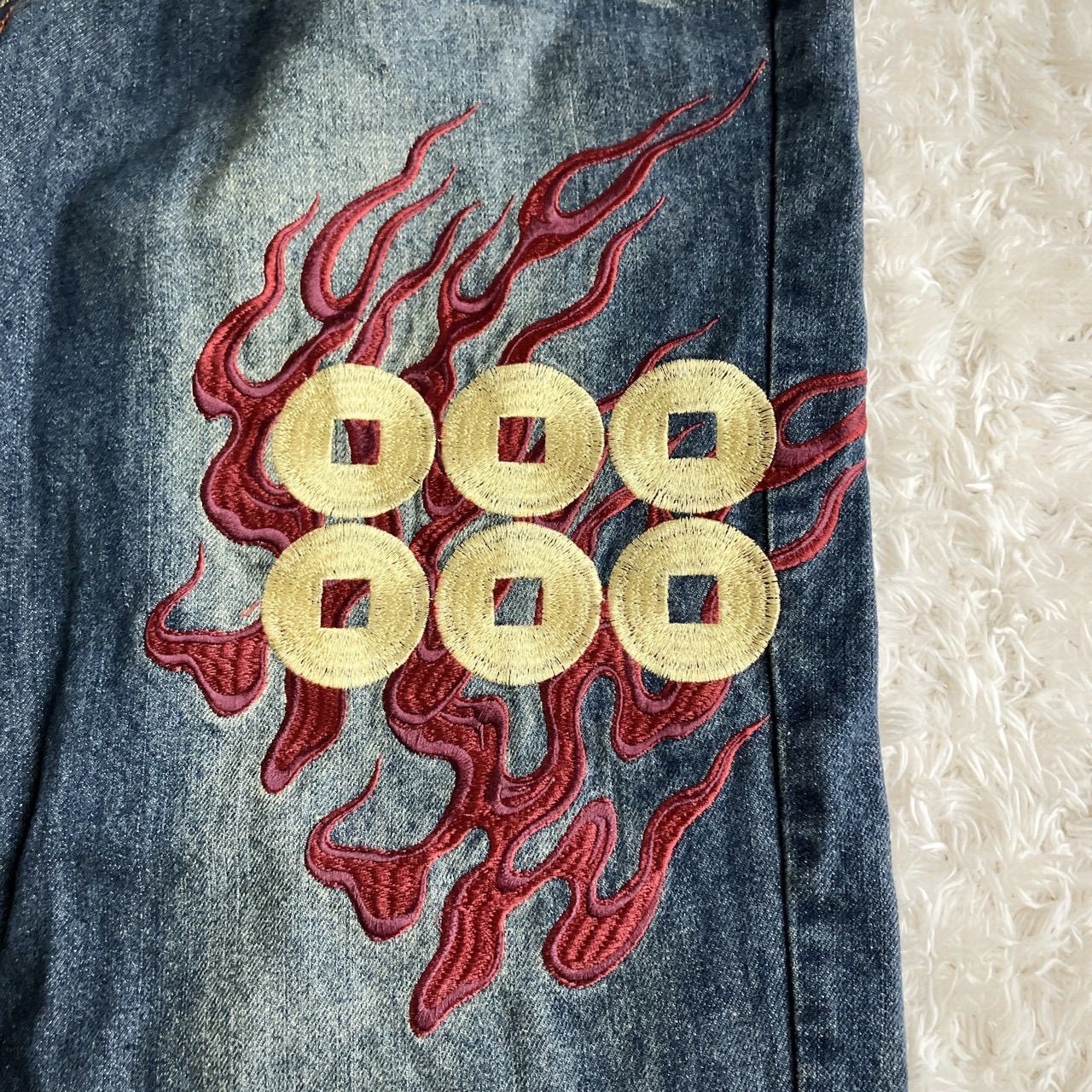 美品！流儀×花鳥風月 コラボ 和柄ジーンズ 刺繍 鳳凰 六文銭 デニム