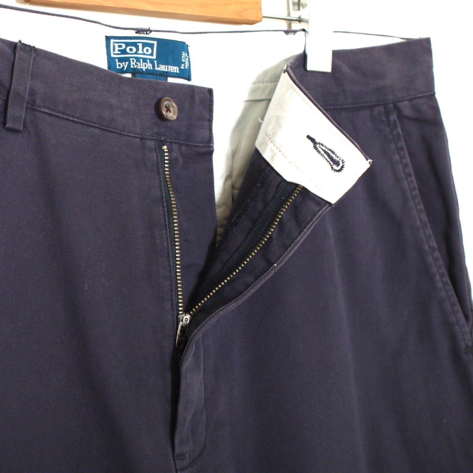POLO チノパンW36 L30 ネイビー 90s 当時モノ 90s USA製 ポロ ラルフローレン ツータック コットン チノパン