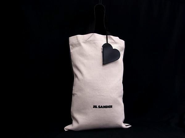 JIL SANDER ジルサンダー キャンバス×レザー ポーチ付き ビッグ トートバッグ アイボリー系×ブラック系 FJ8205