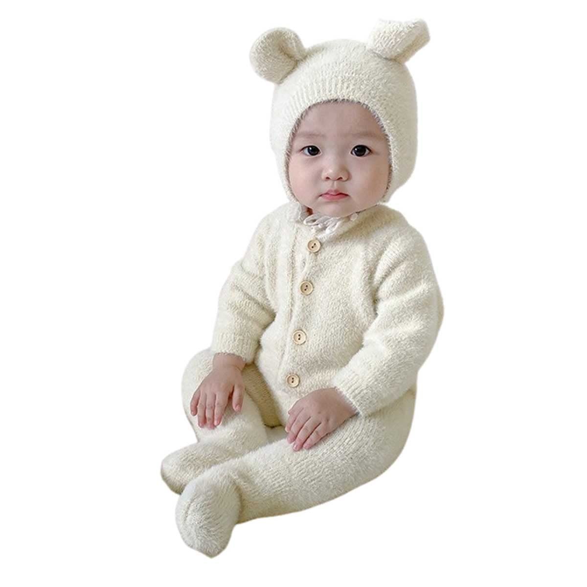 【迅速発送】monoii 着ぐるみ クマ ベビー 赤ちゃん ロンパース くま かわいい パジャマ もこもこ ベビー服 ボア あったか ハロウィン 衣装 子供 男の子 女の子 e0186