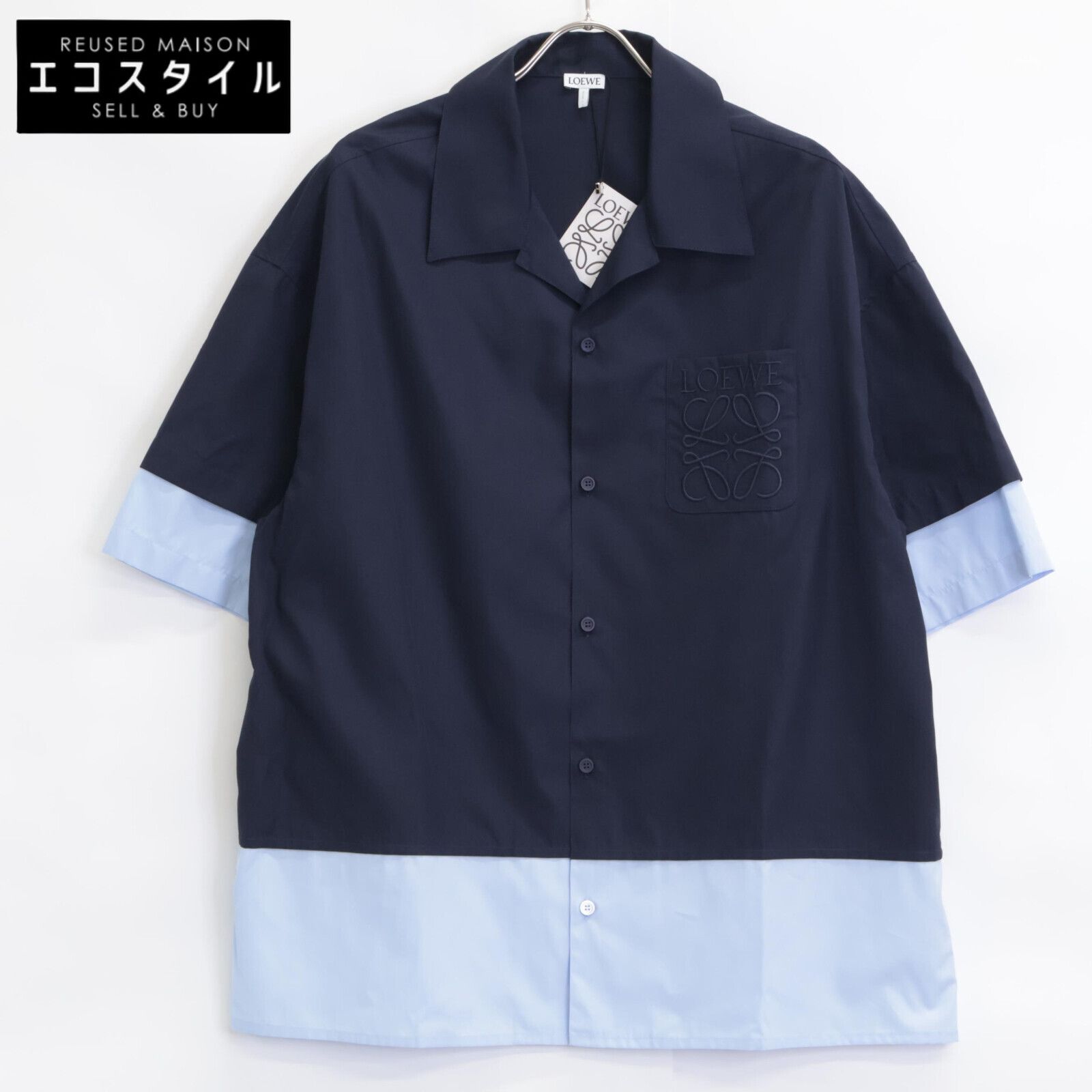 LOEWE ロエベ ﾈｲﾋﾞｰ|ﾌﾞﾙｰ H526Y05WEY ｼｮｰﾄｽﾘｰﾌﾞ ｼｬﾂ 38