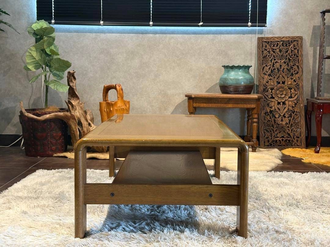 カリモク センターテーブル ローテーブル コロニアル ラタン棚