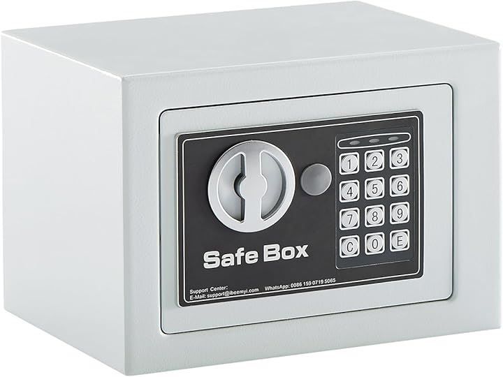 Beemyi 金庫 小型 家庭用 電子テンキー式 日本製 6L小型 safe 簡易 壁付け対応 ホテル金庫 防犯金庫 子供用・学生用 店舗用 緊急キー2本 日本語説明書付 アンカーボルトx2本 1(White，  6L)